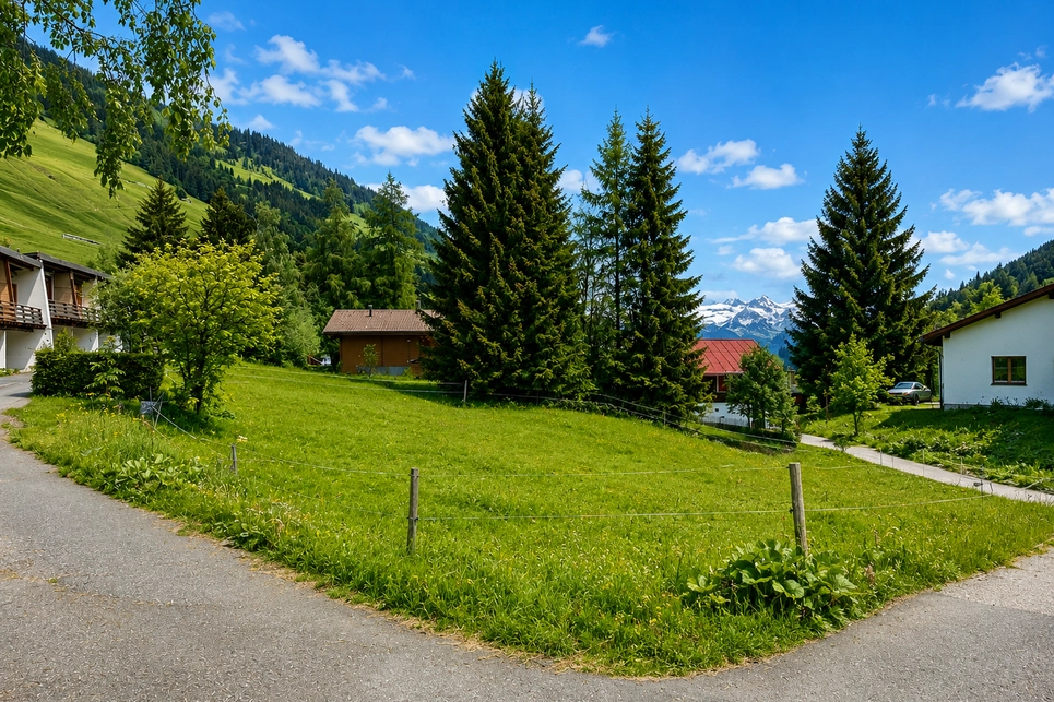 Alpine Wiese mit Bergpanorama