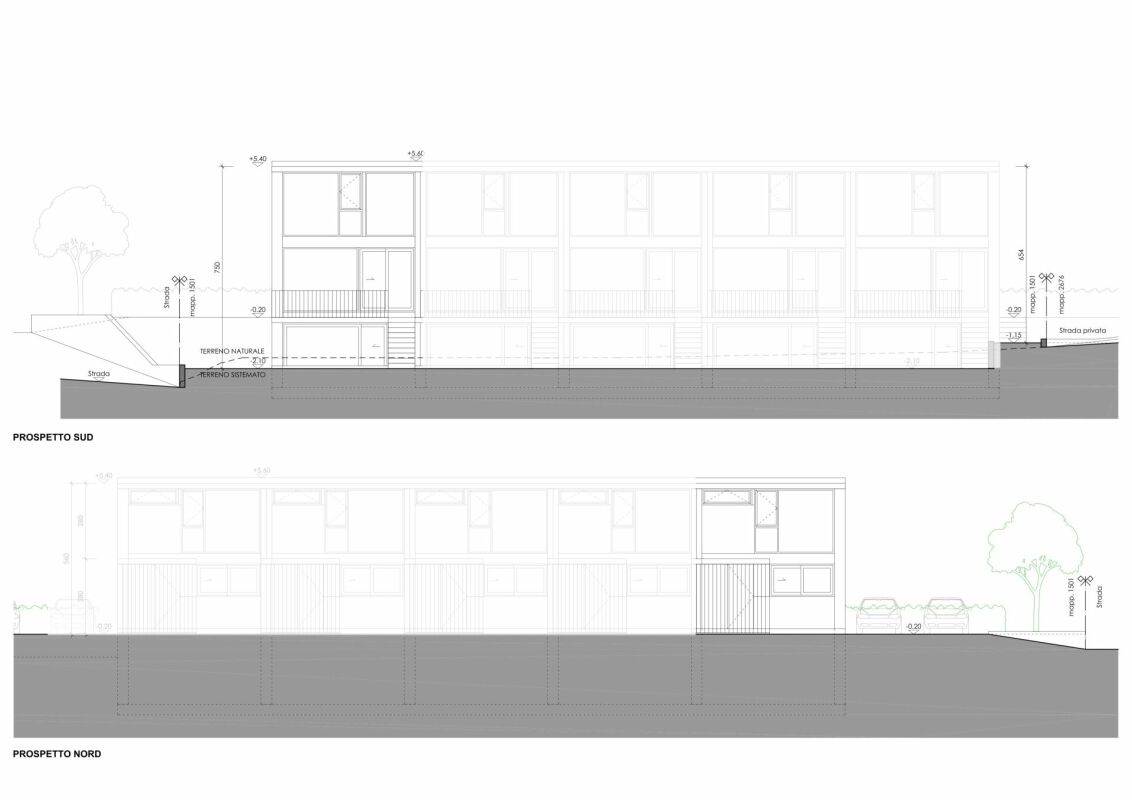 Architektur-Fassadenansichten eines geplanten Gebäudes