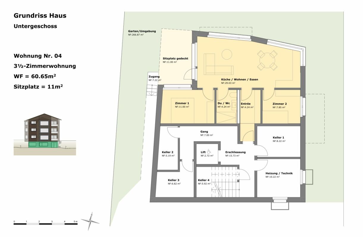 Untergeschoss-Grundriss einer 3½-Zimmerwohnung