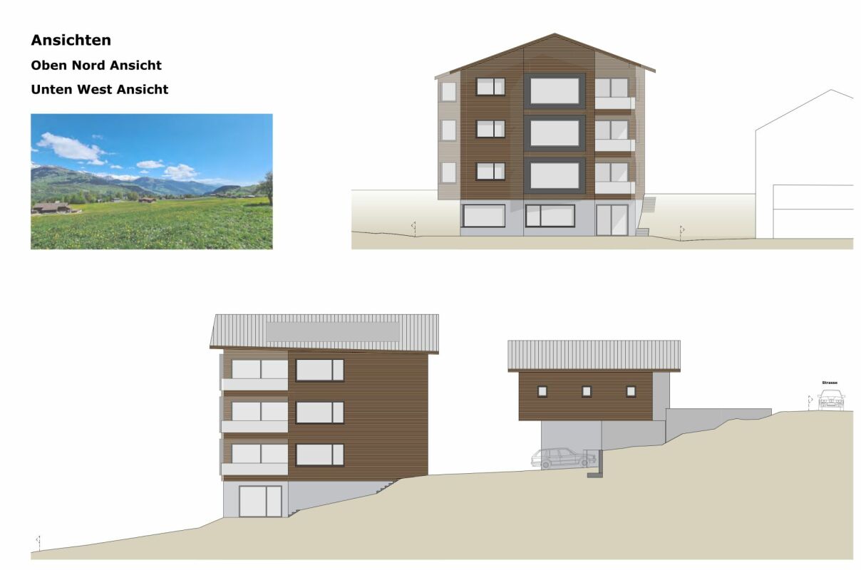 Architekturansichten eines mehrgeschossigen Gebäudes