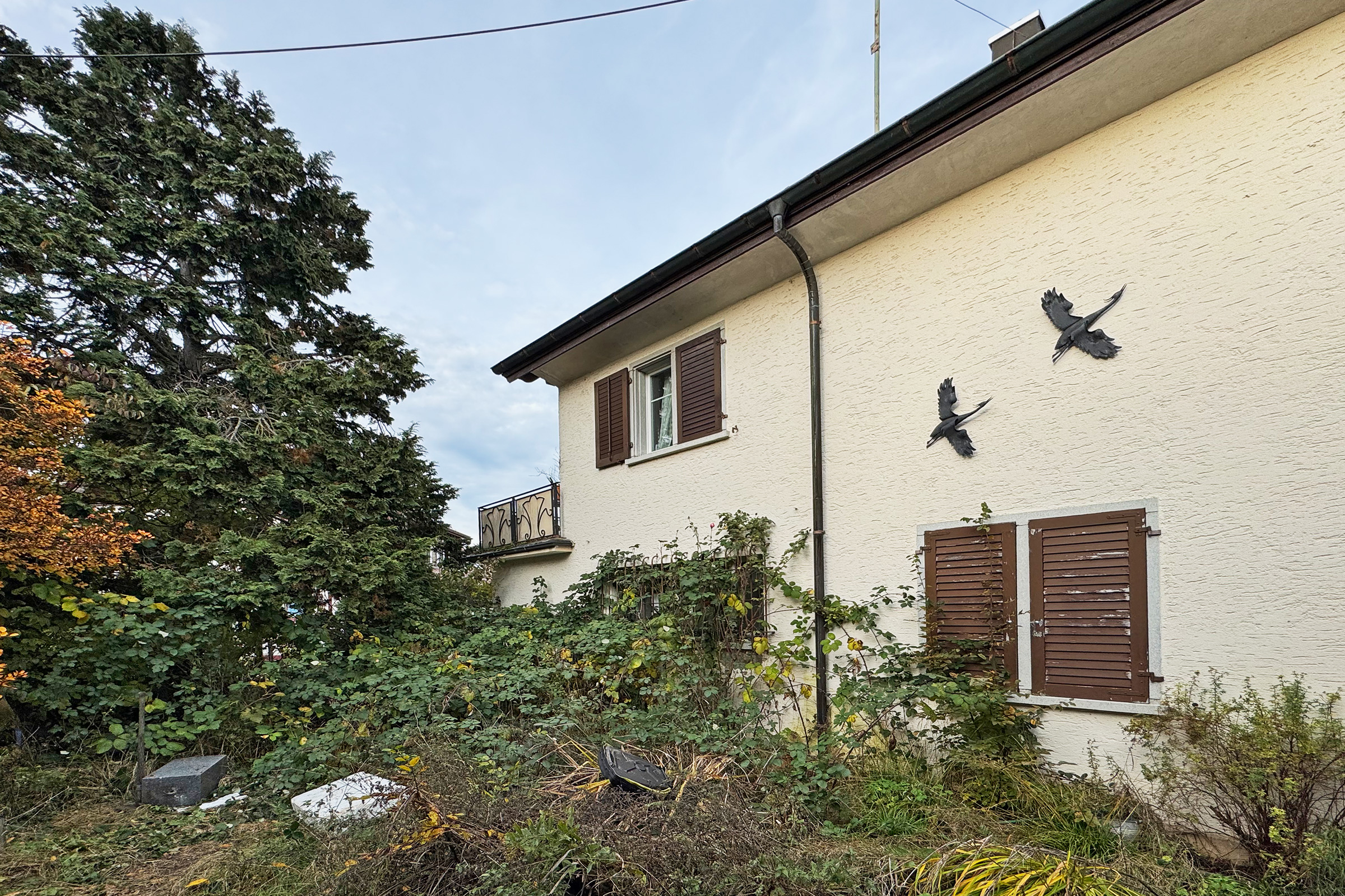 Außenansicht eines Wohnhauses mit Garten