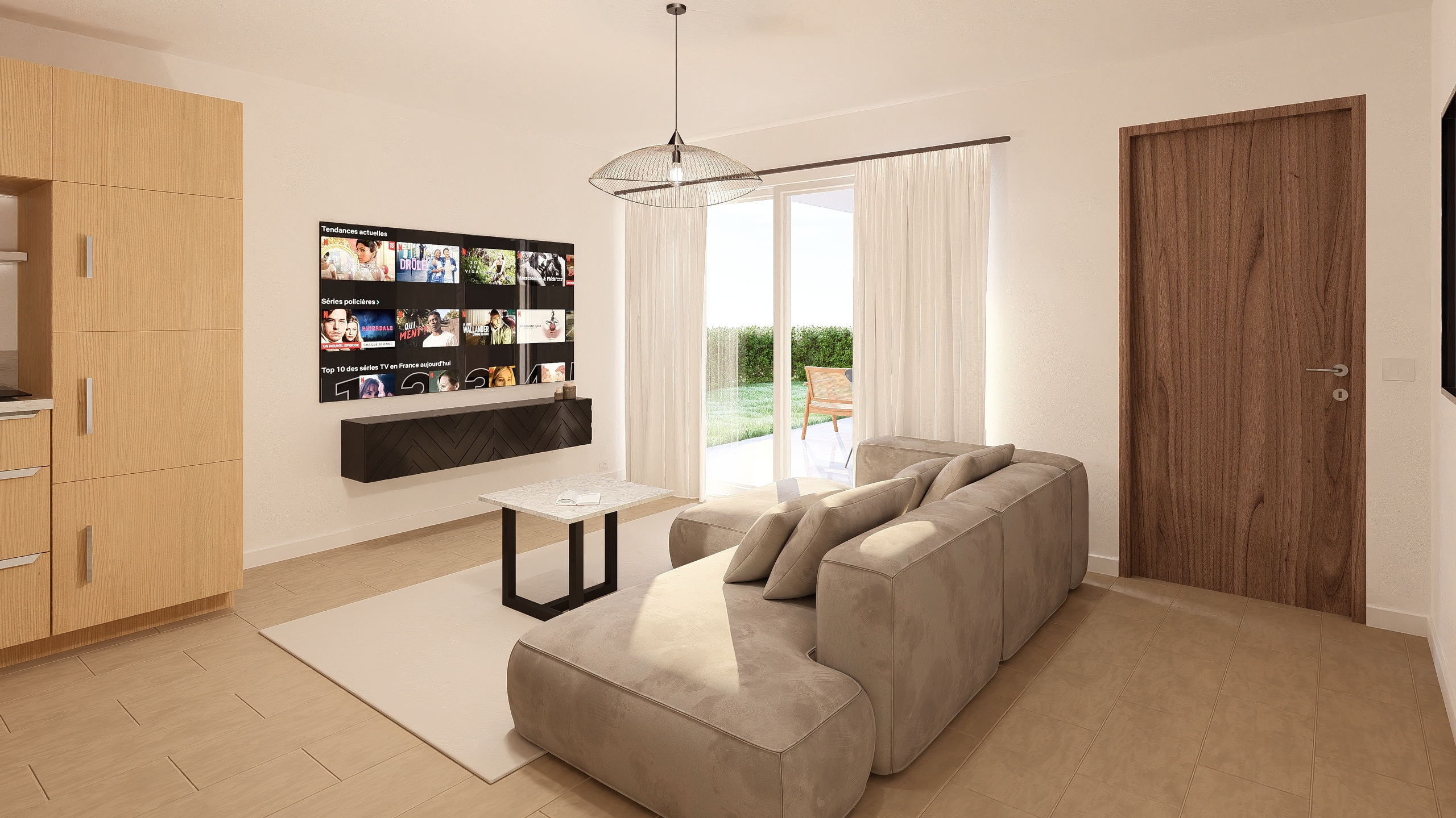Modernes Wohnzimmer mit Terrassenzugang