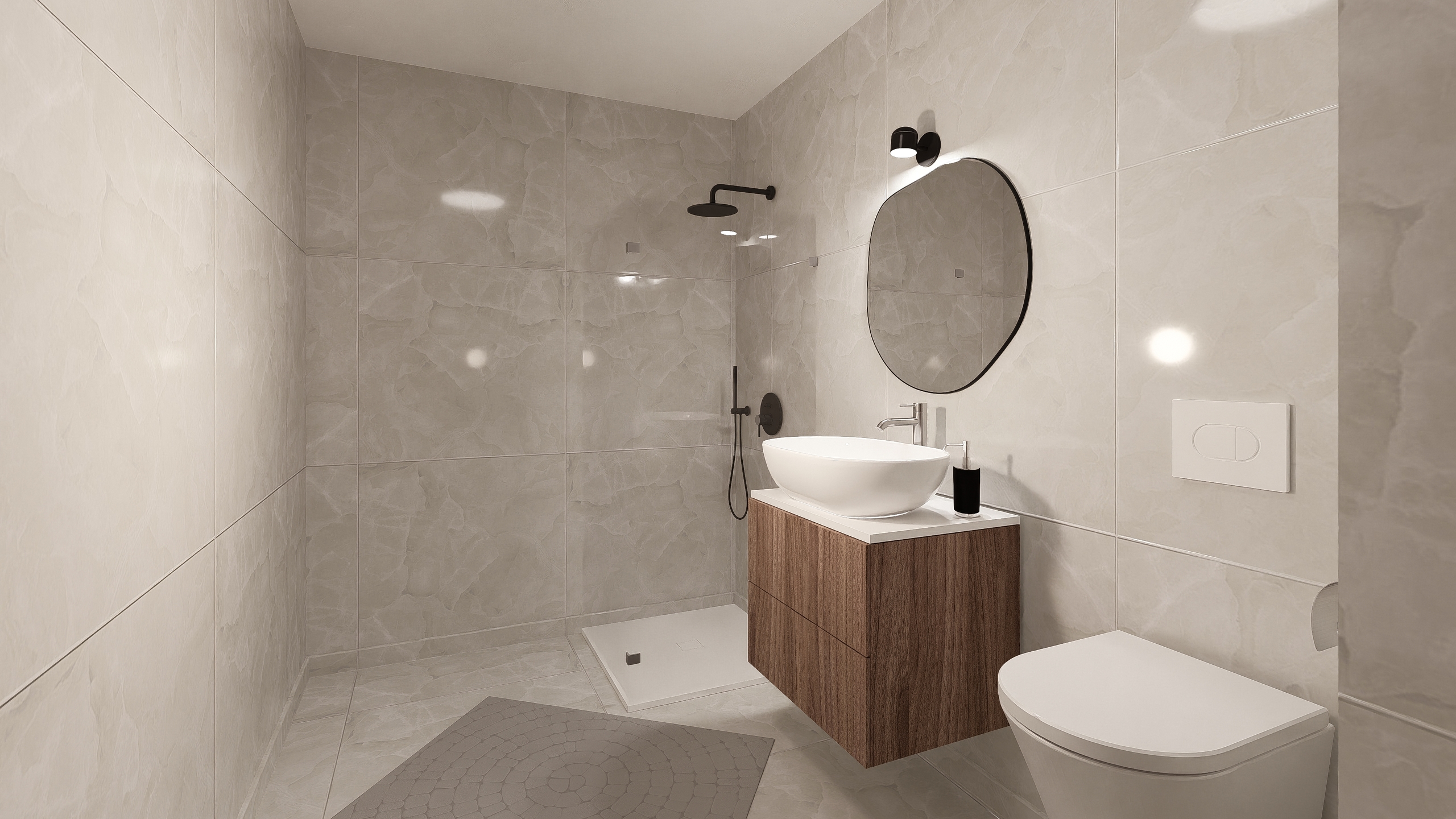 Modernes Badezimmer mit Walk-in-Dusche und Waschtisch