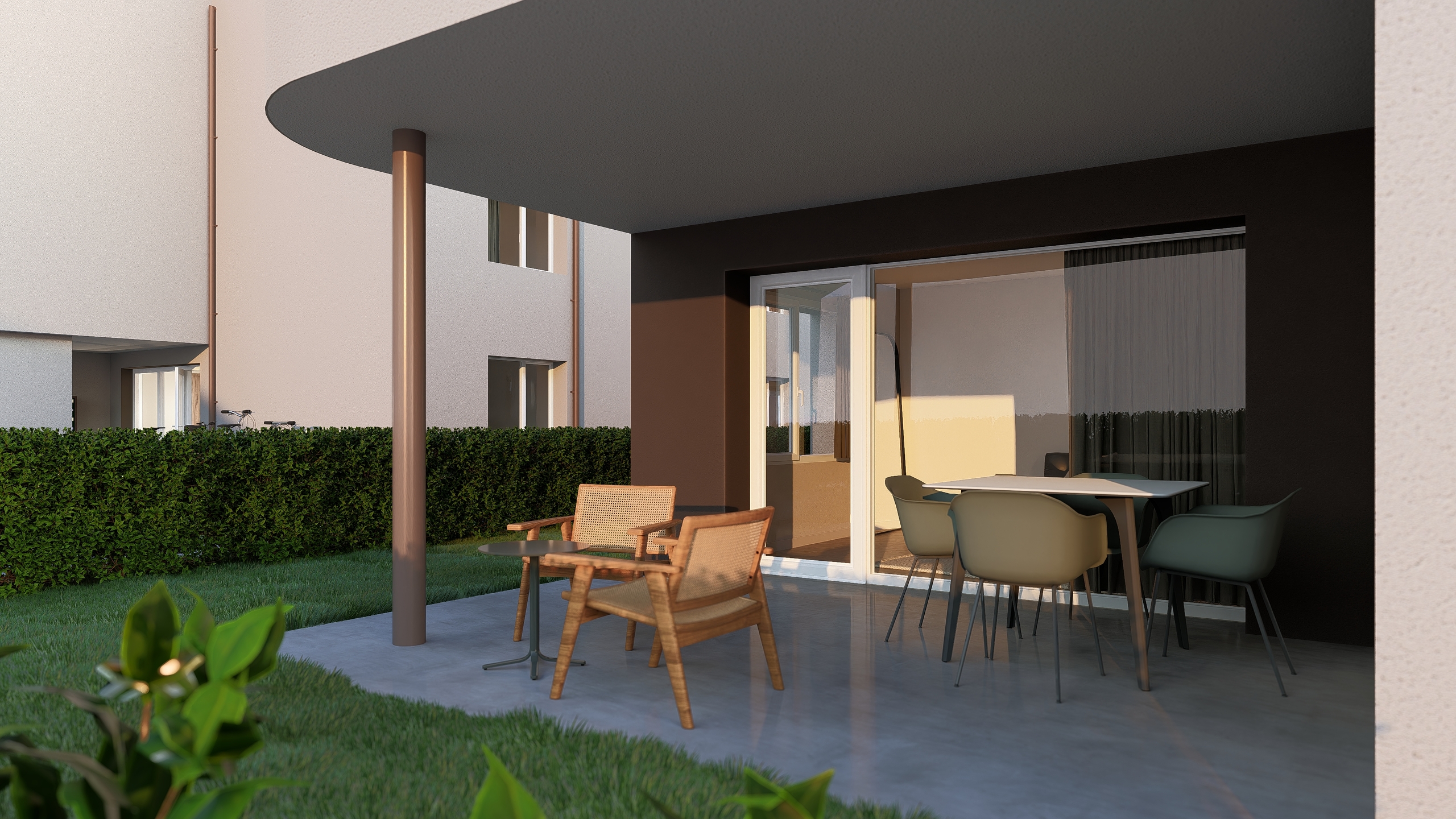 Überdachte Terrasse mit Sitzgruppe
