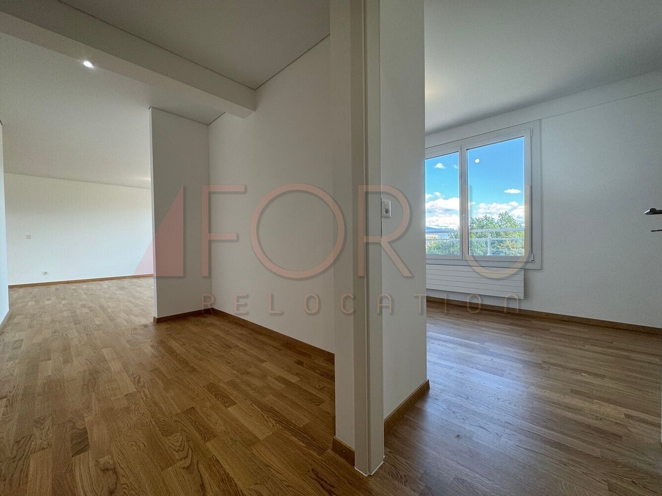 Helle, leere Wohnräume mit Holzboden