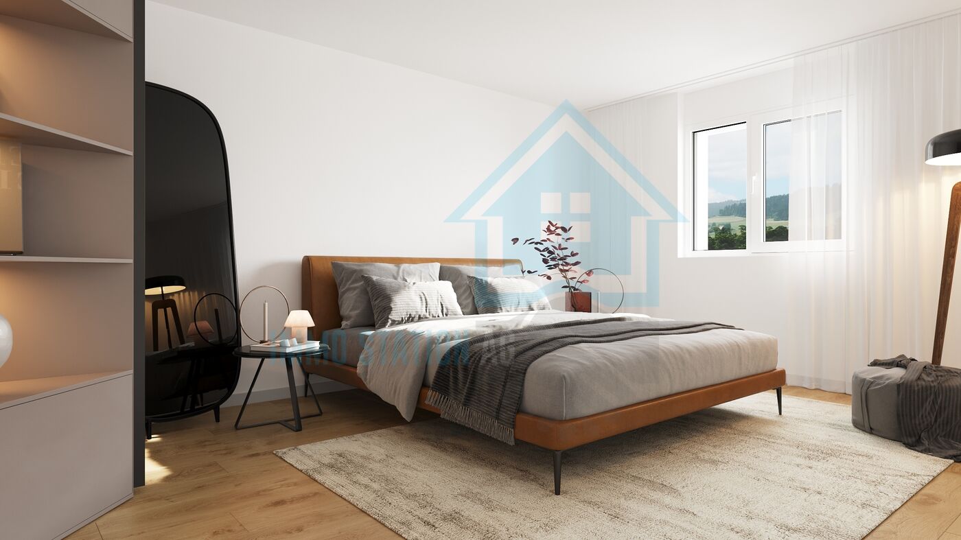 Helles Schlafzimmer mit moderner Einrichtung
