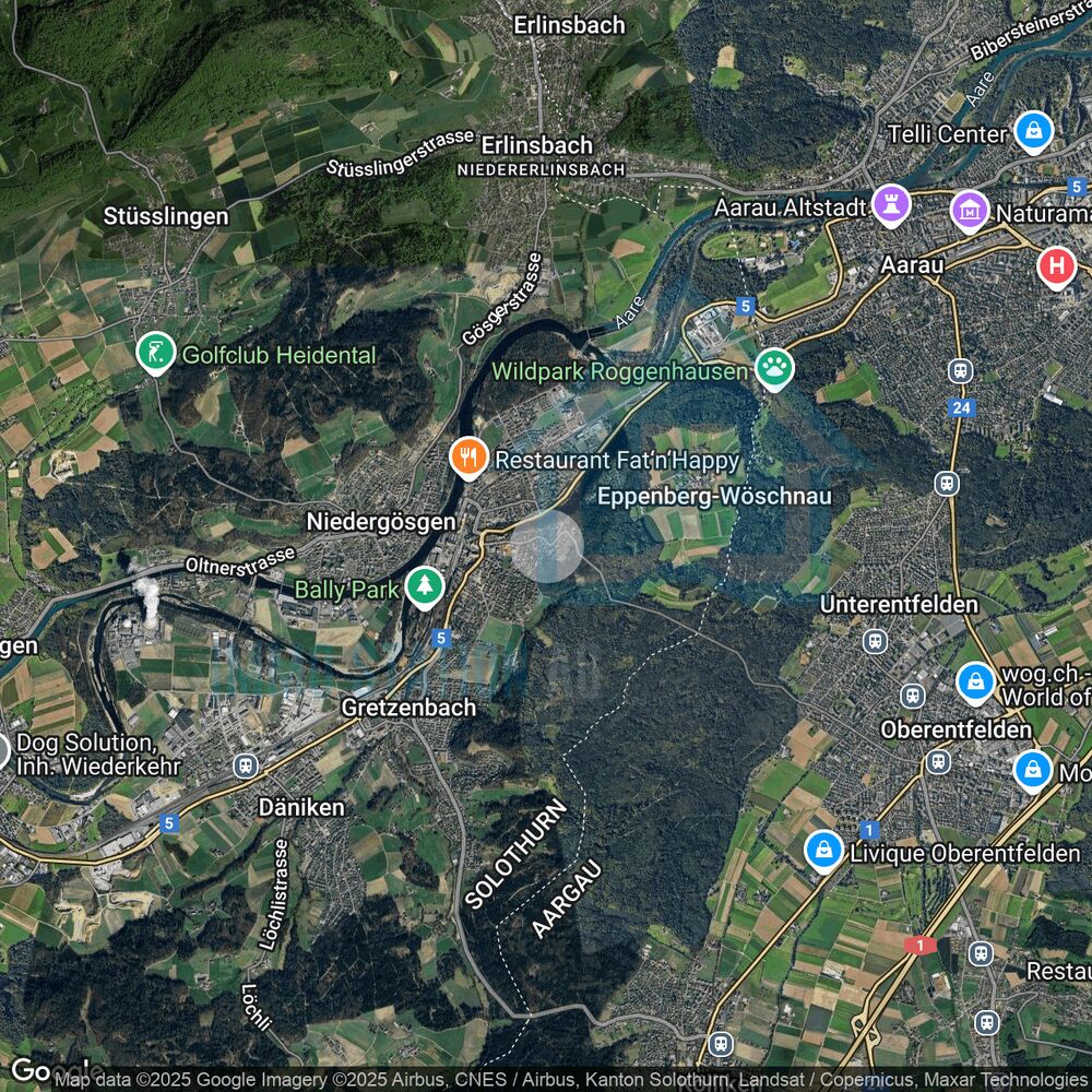 Satellitenkarte einer Region in der Nordwestschweiz