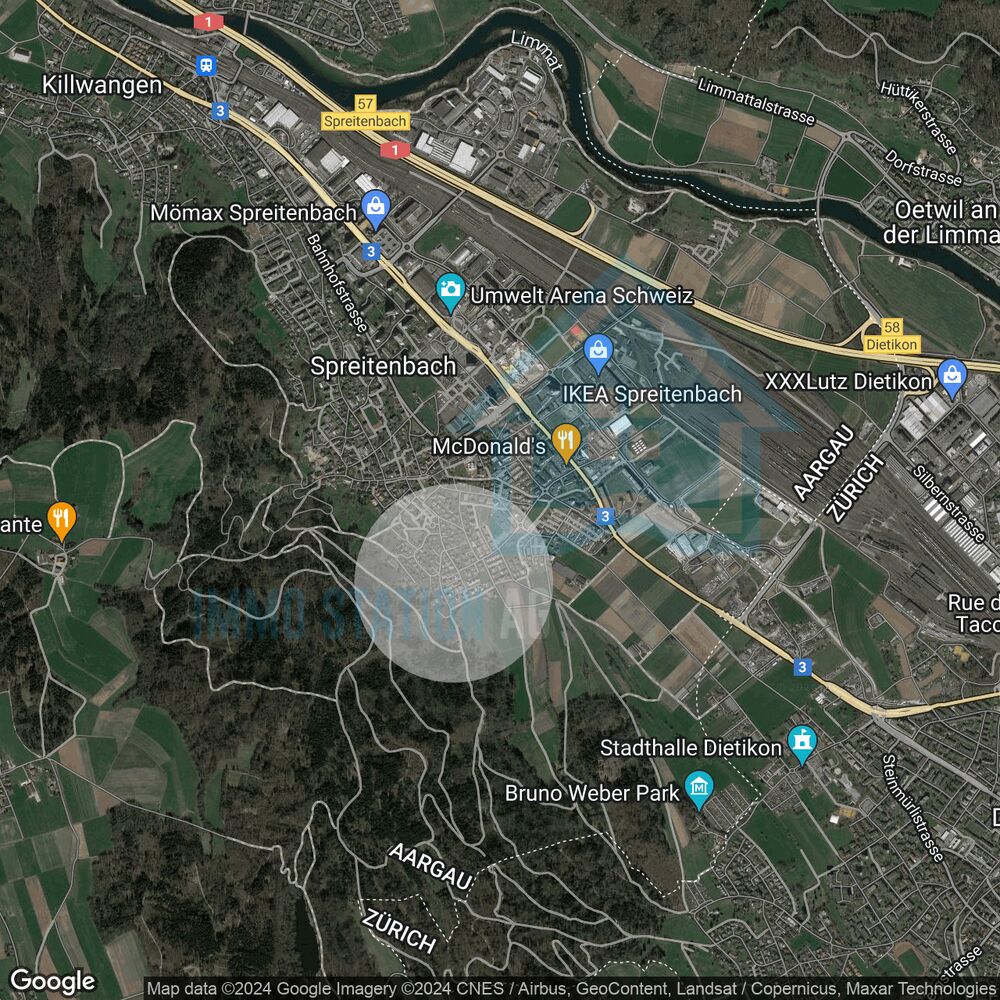 Satellitenkarte einer Umgebung bei Spreitenbach/Dietikon