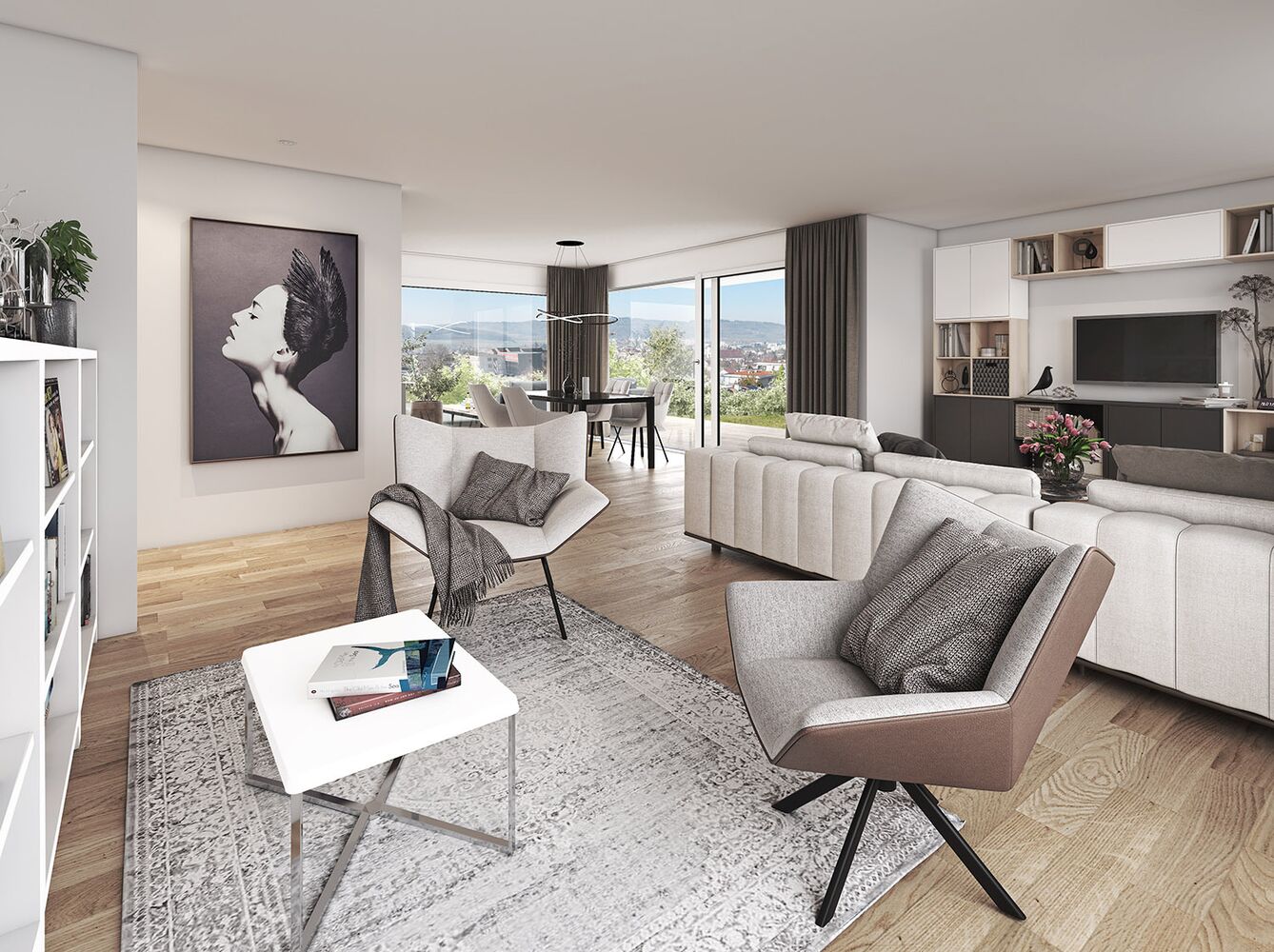 Modernes, helles Wohn-Esszimmer mit offener Raumwirkung