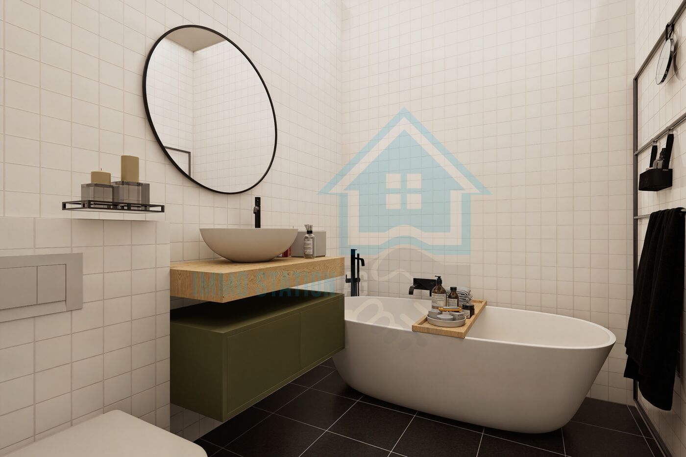Modernes Badezimmer mit freistehender Badewanne