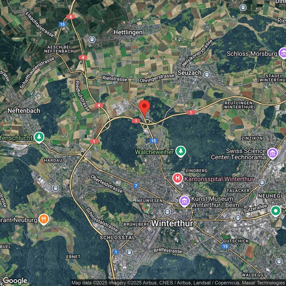Satellitenkarte mit rotem Standort-Pin