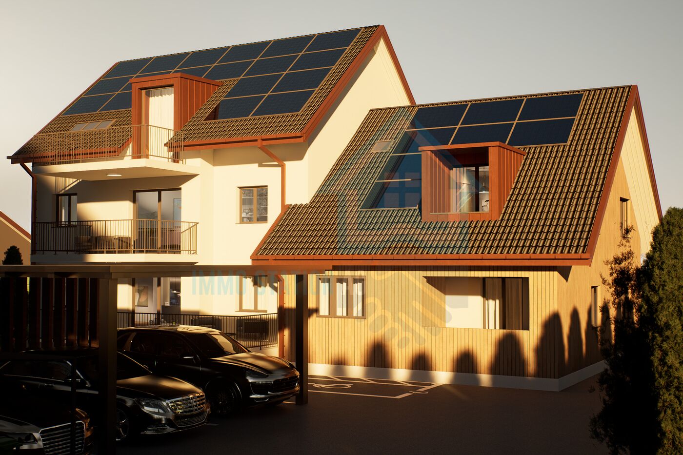 Modernes Wohnhaus mit Solardach und Carport