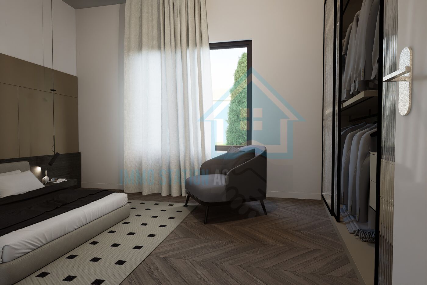 Modernes Schlafzimmer mit Ankleidebereich
