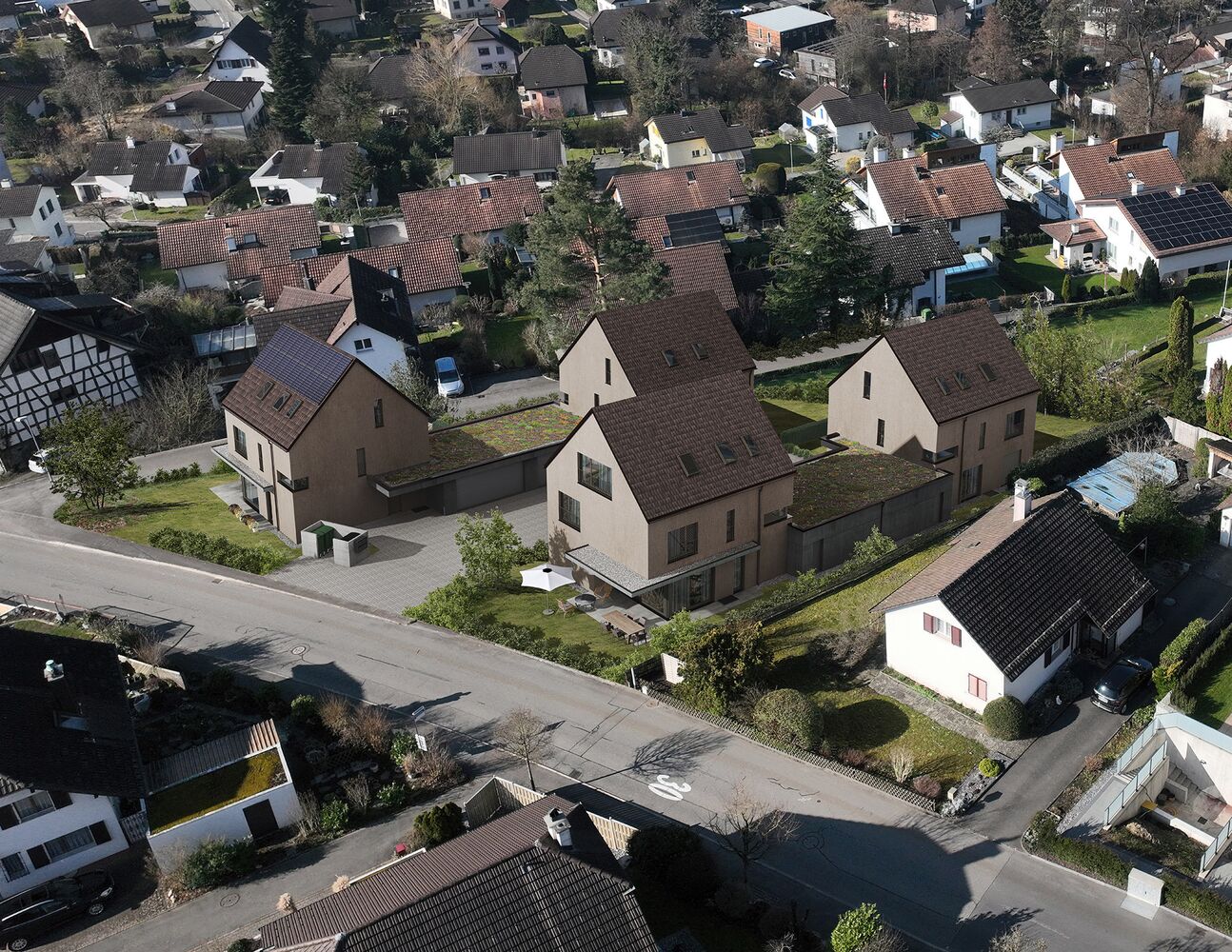 Aussicht auf ein Wohngebiet aus der Luft