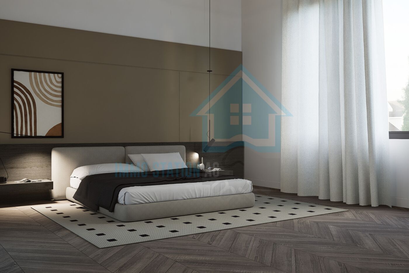 Modernes Schlafzimmer mit Designer-Bett