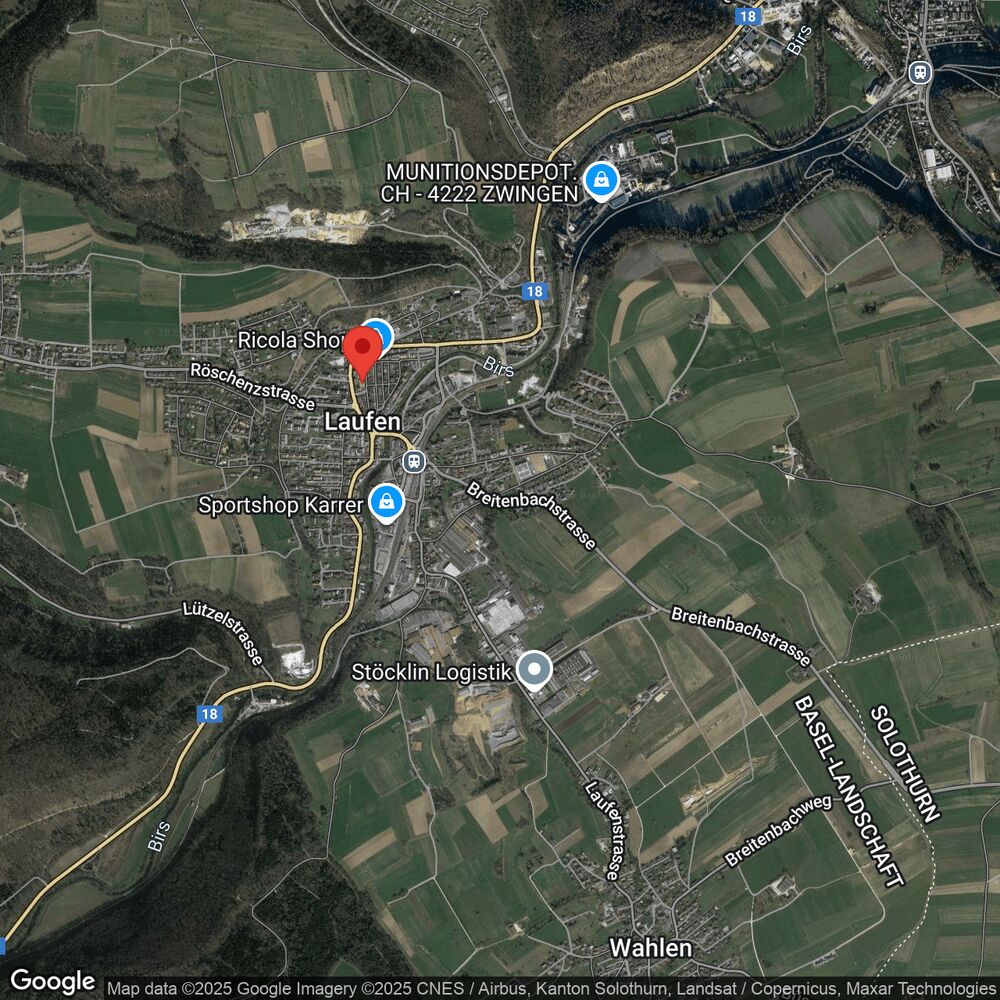 Satellitenansicht einer Region um Laufen