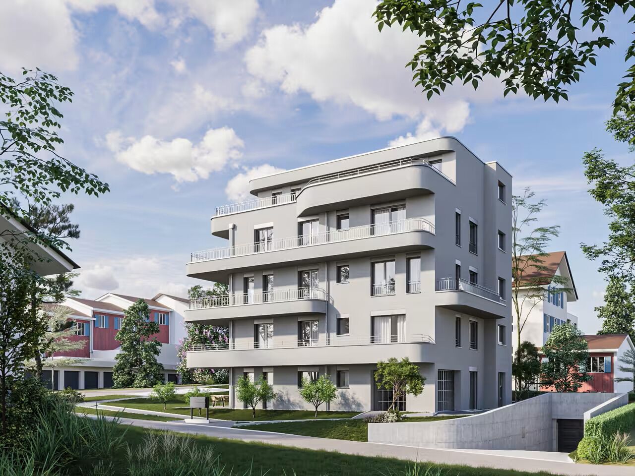 Modernes Mehrfamilienhaus mit Balkonen
