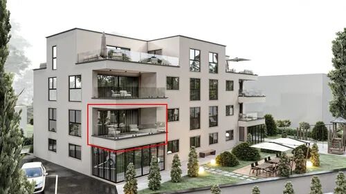 Modernes Mehrfamilienhaus mit Terrassen und Innenhof