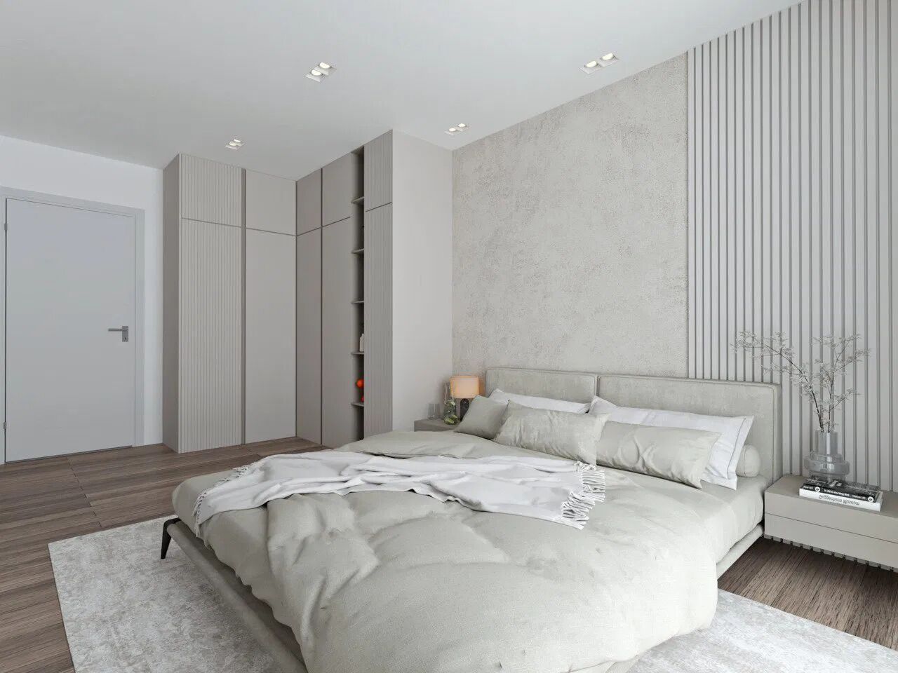 Modernes Schlafzimmer in hellen Neutraltönen