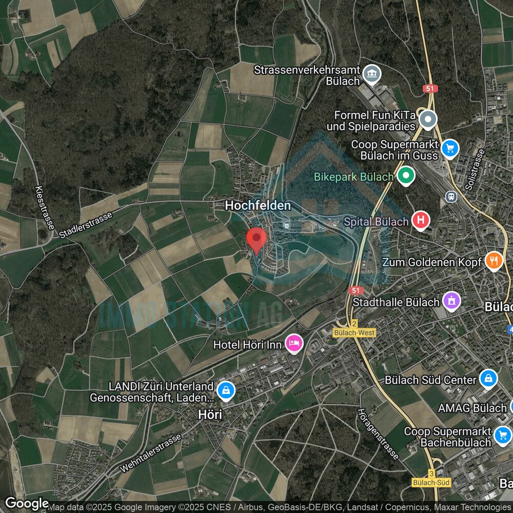 Satellitenkarte mit Standortmarkierung bei Bülach