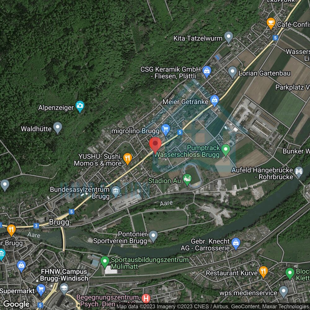 Satellitenkarte von Brugg mit markiertem Standort