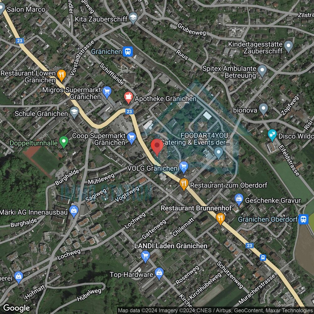 Satellitenkarte eines Wohngebiets in Gränichen