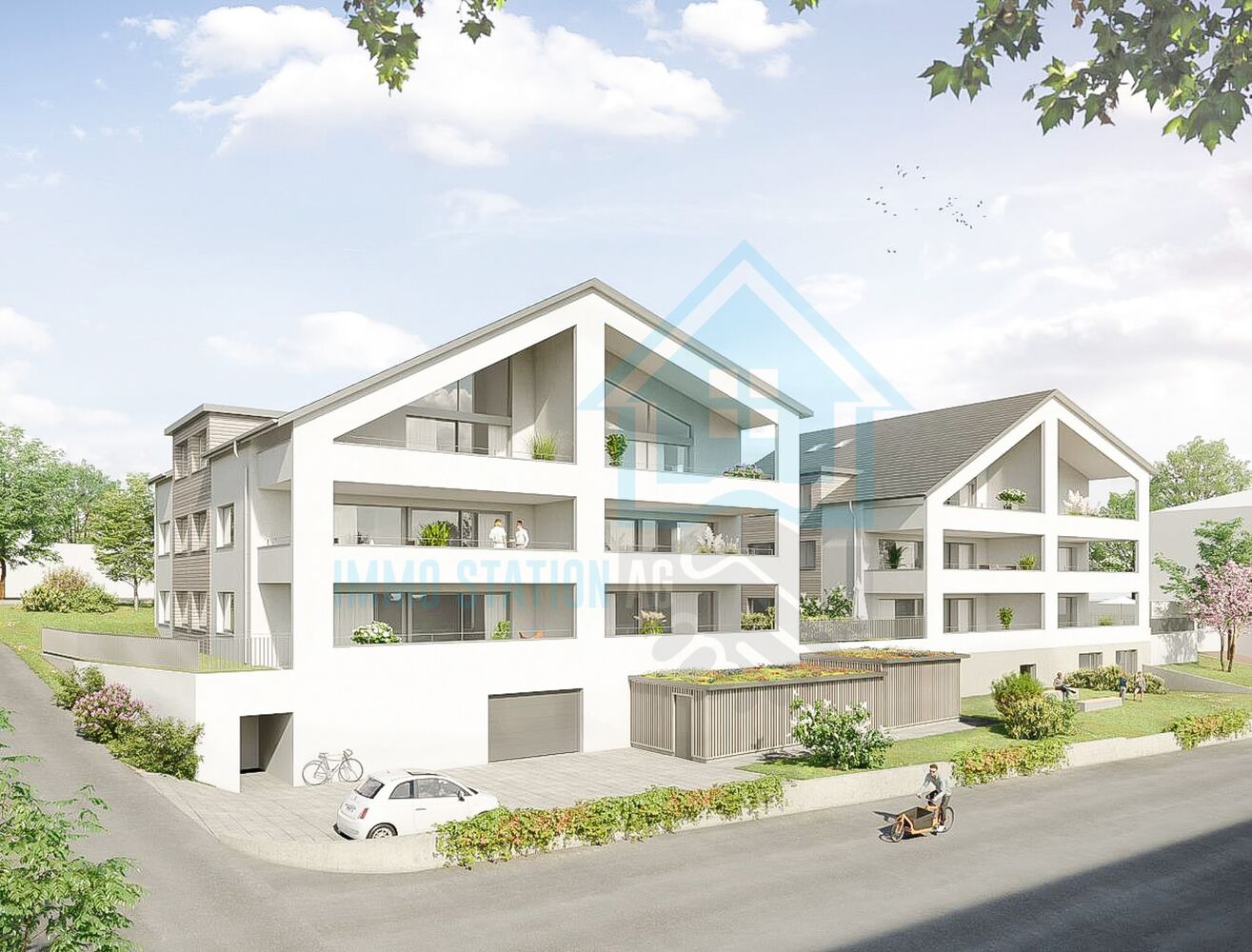 Moderne Wohnanlage mit Satteldächern