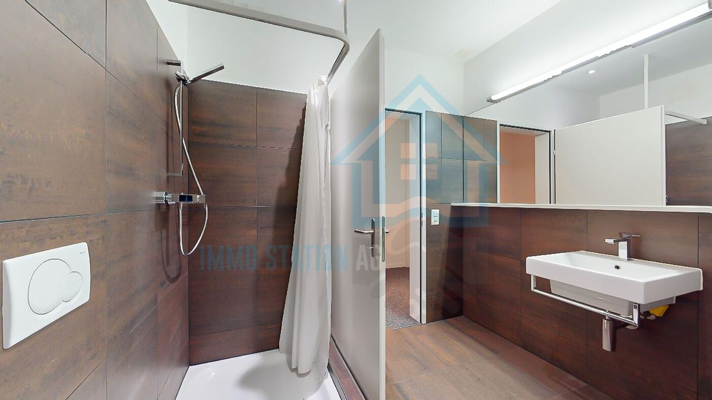 Modernes Badezimmer mit Dusche und Waschtisch