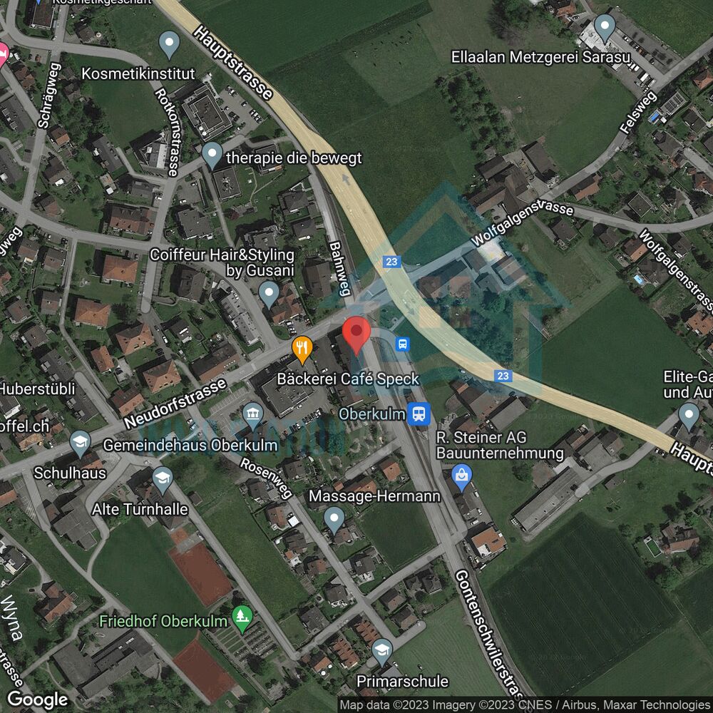 Satellitenkarte eines Ortes in Oberkulm mit markiertem Standort