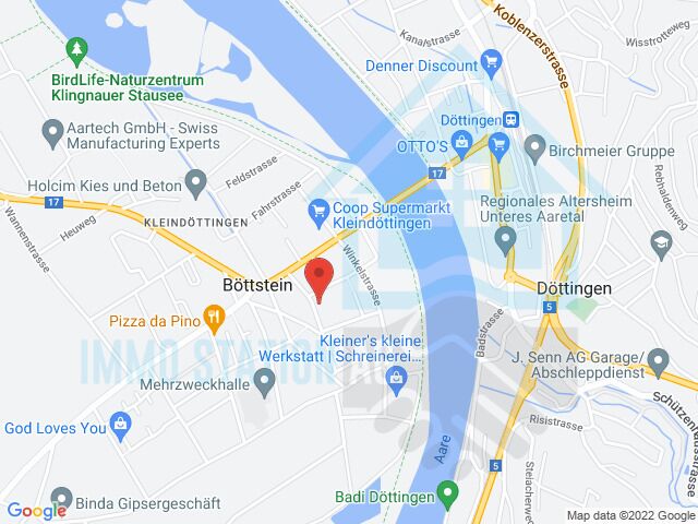 Kartenausschnitt mit markiertem Standort in Böttstein und Döttingen