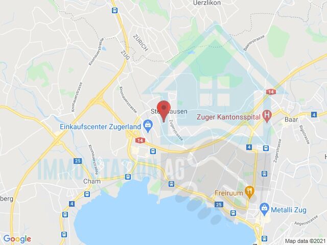 Kartenausschnitt mit Standortmarkierung in der Region Zug