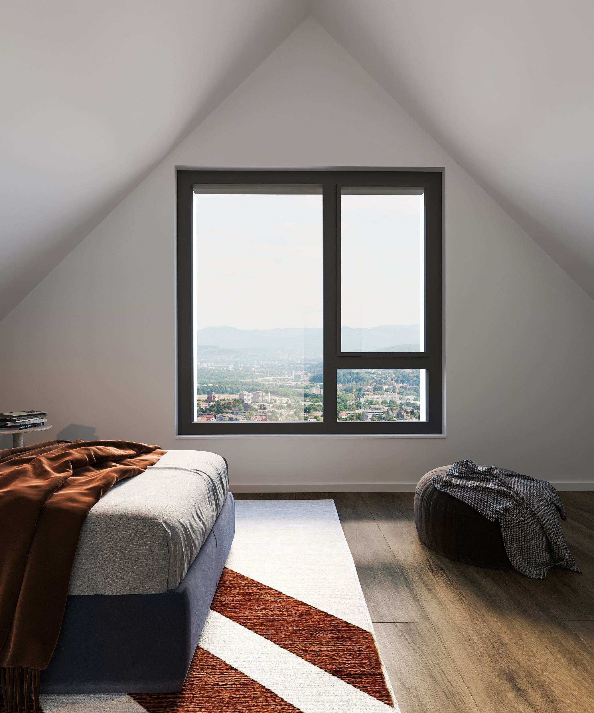 Dachgeschoss-Schlafzimmer mit Panoramafenster