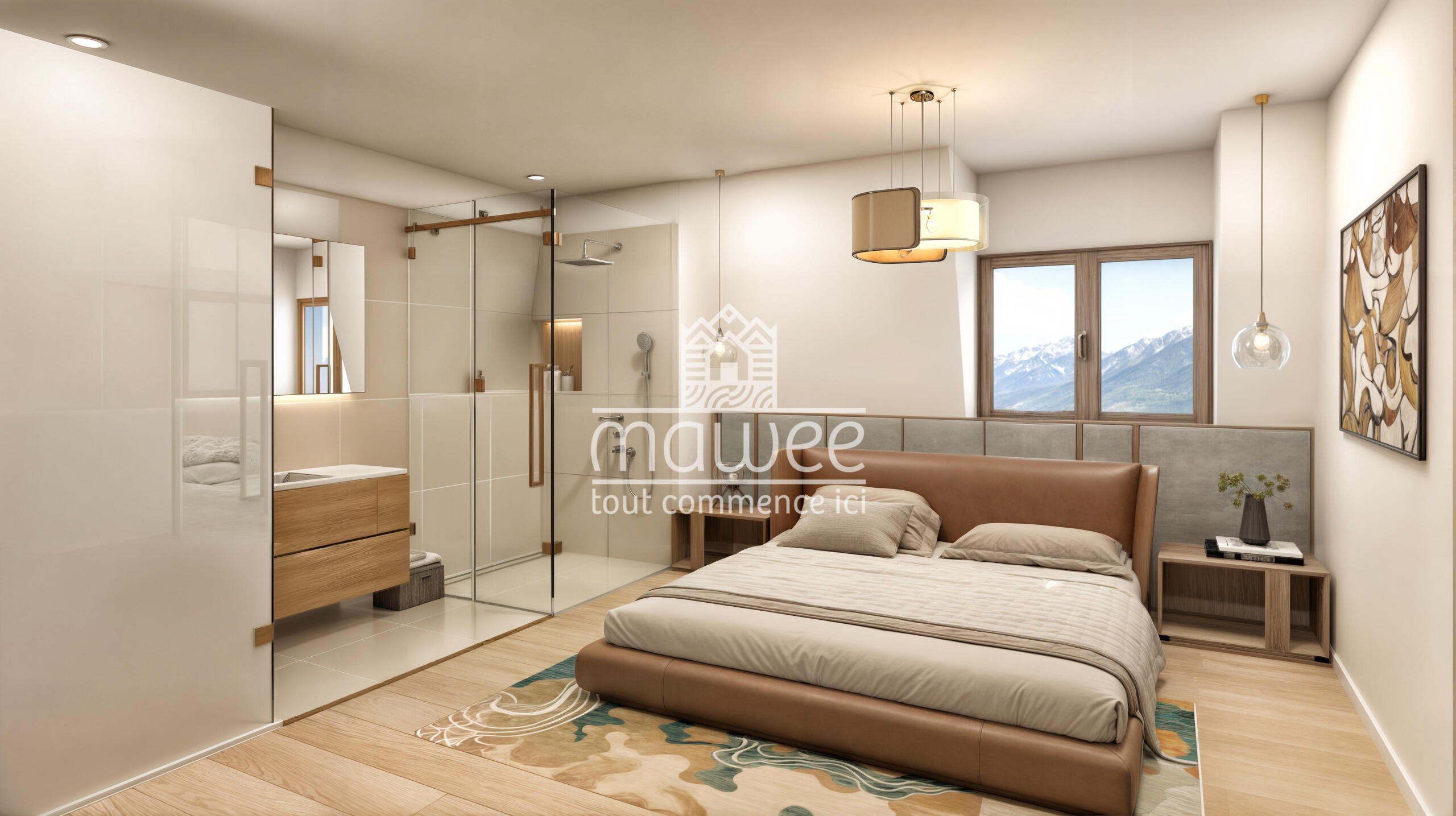 Schlafzimmer mit angrenzendem Bad
