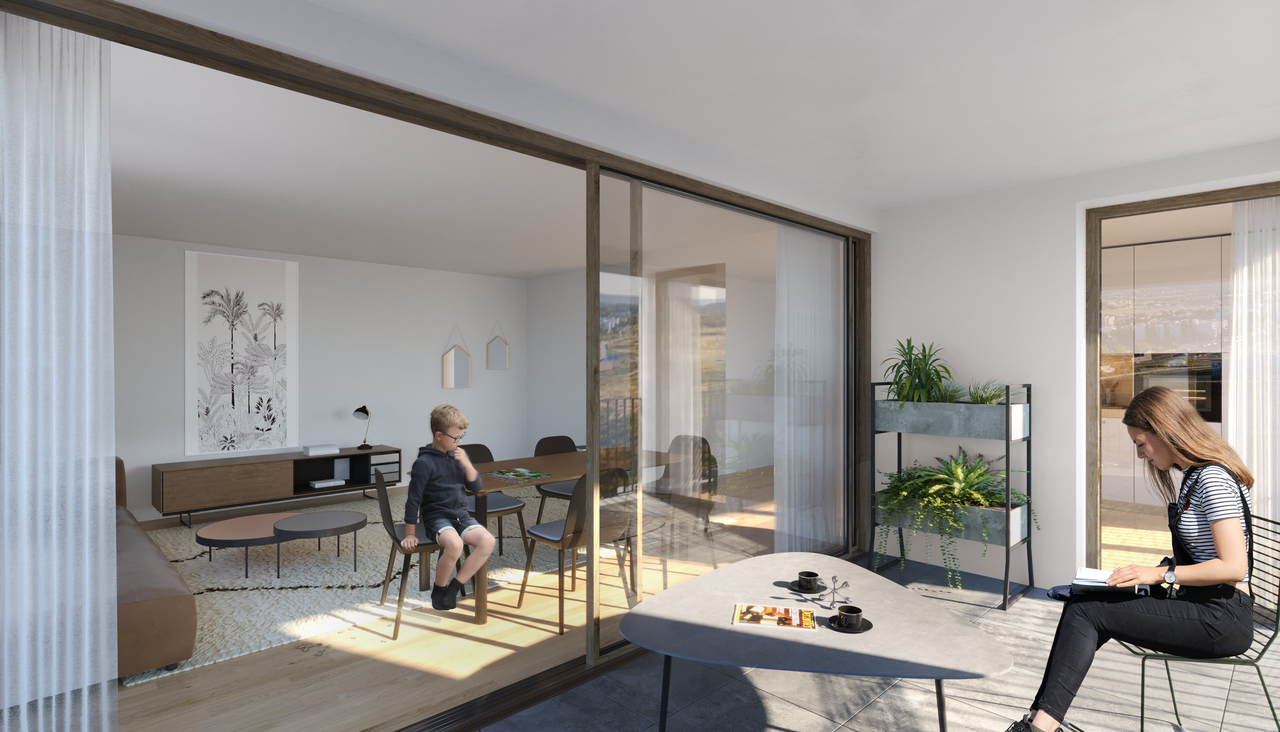 Wohn- und Essbereich mit verglastem Übergang zur Terrasse