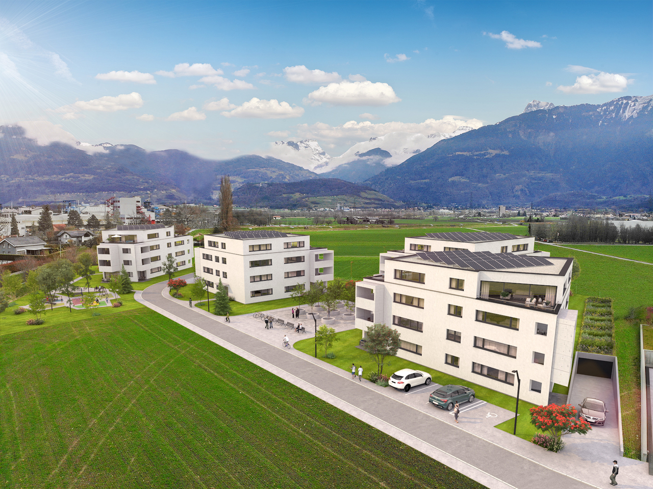 Moderne Wohnanlage in Berglandschaft