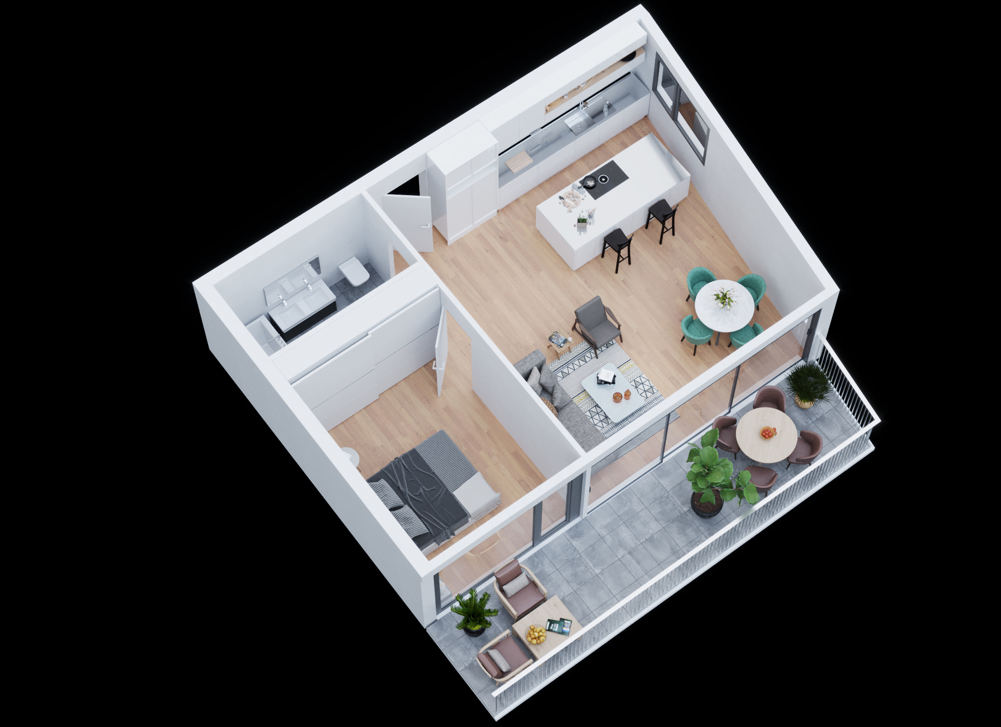 Grundriss einer Wohnung mit Balkon