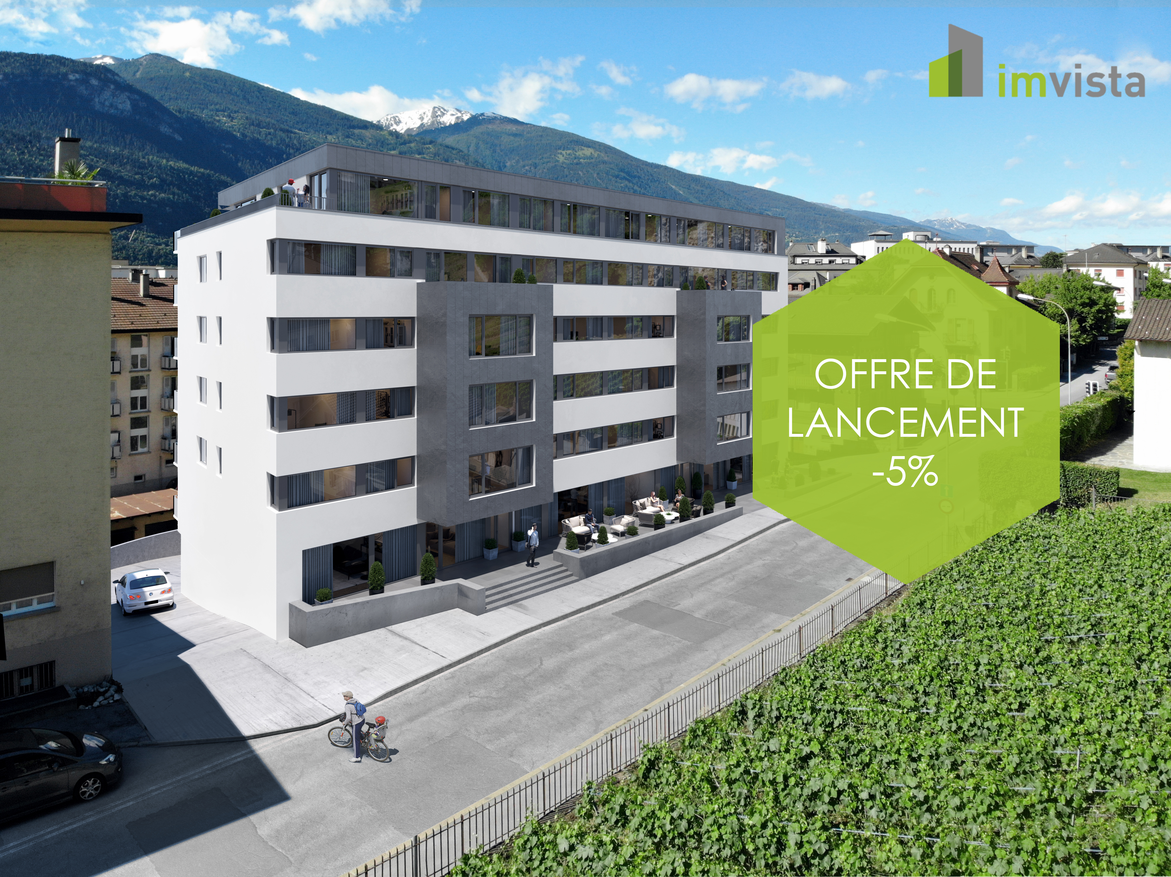 Moderne Wohnanlage mit Bergblick
