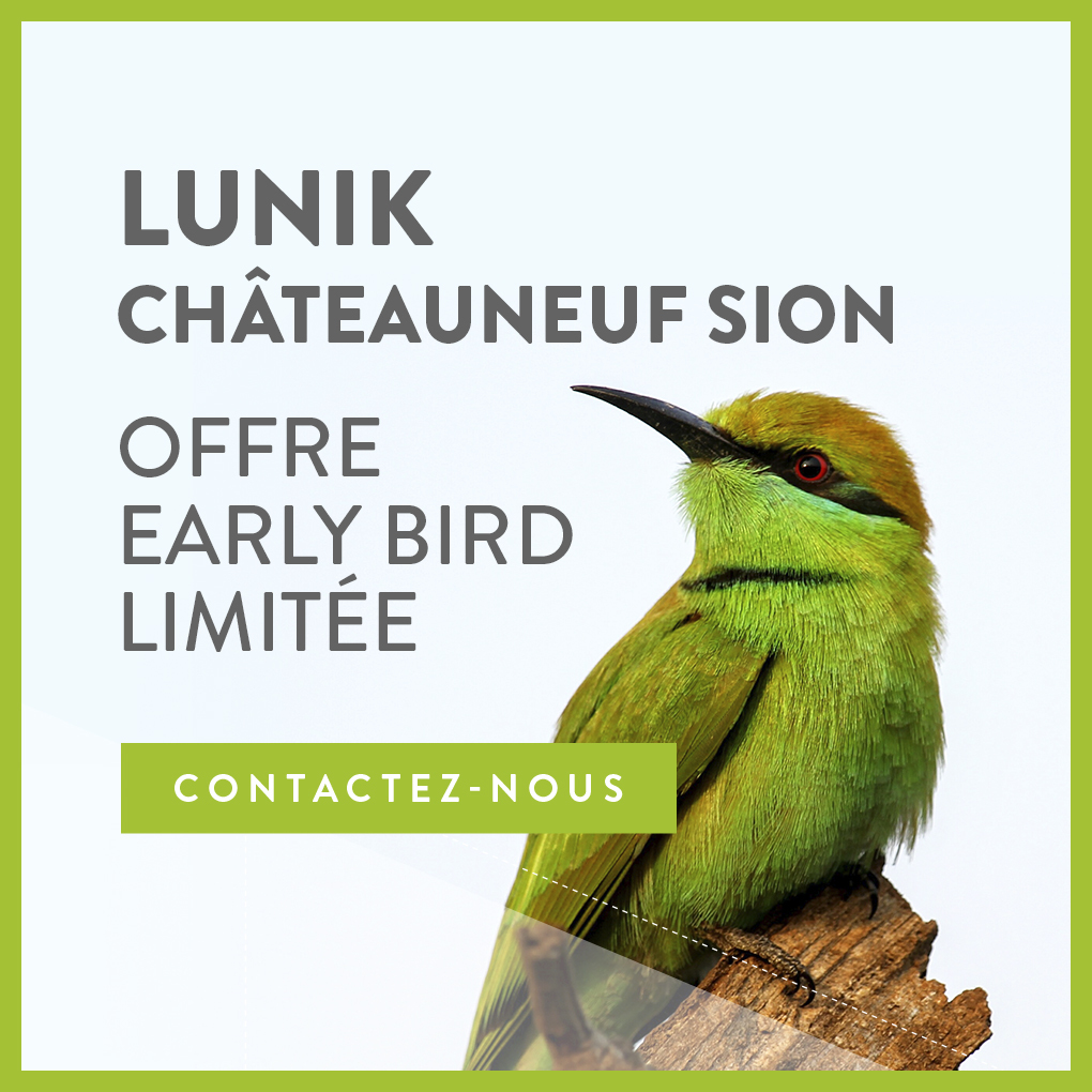 Werbegrafik mit Vogel und Text