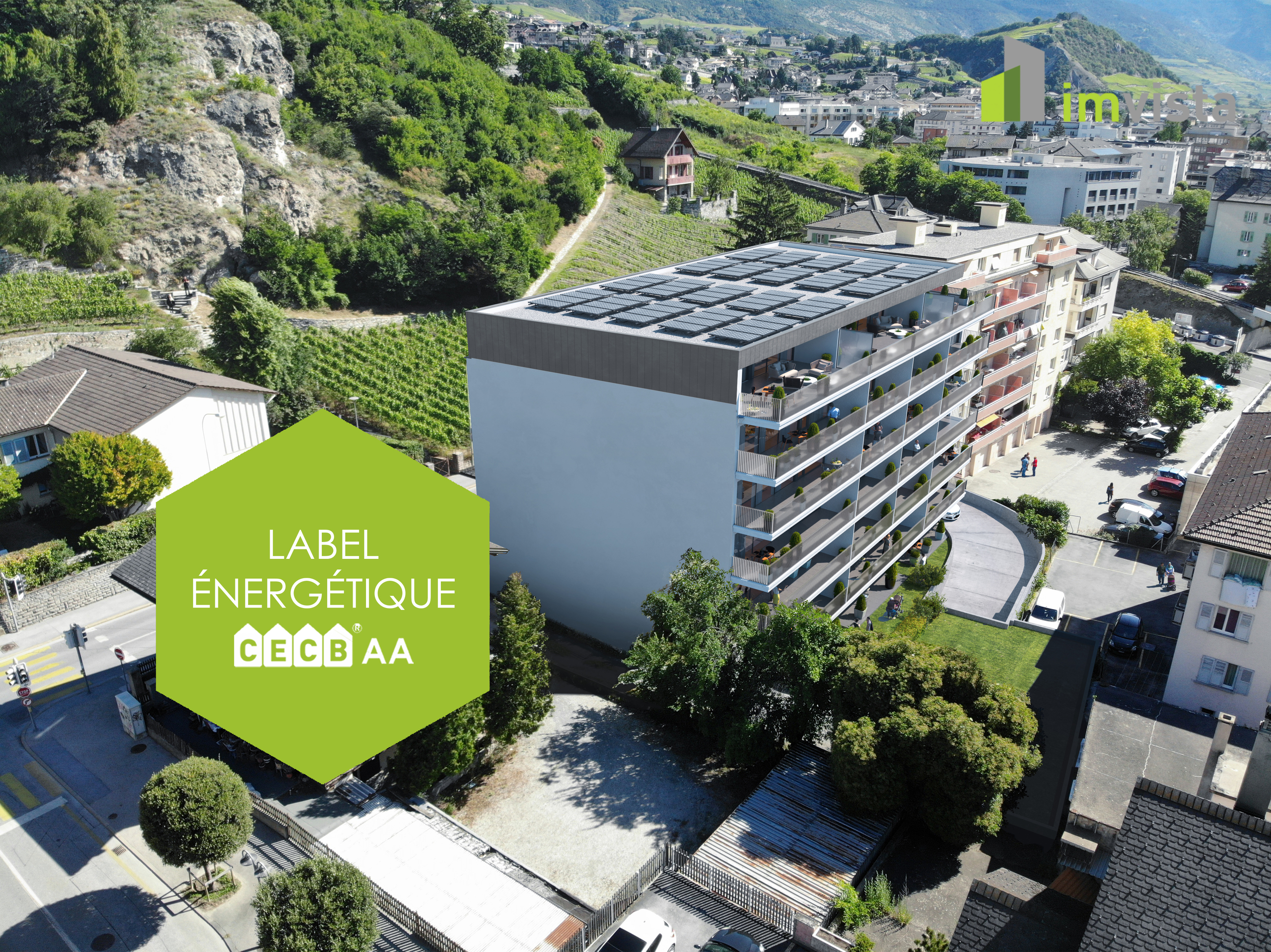 Moderne Wohnanlage mit Solardach in Hanglage