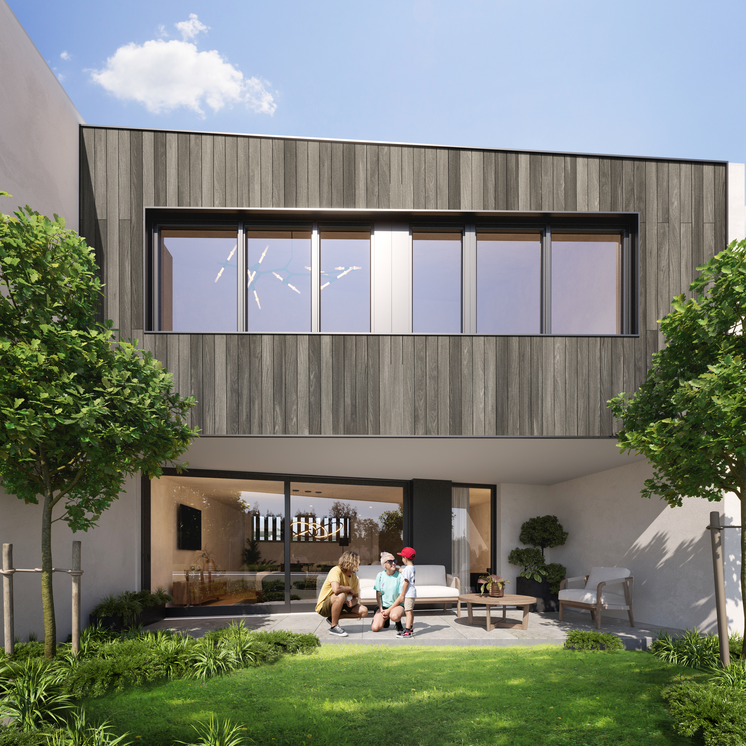 Moderner Hausgarten mit Terrasse
