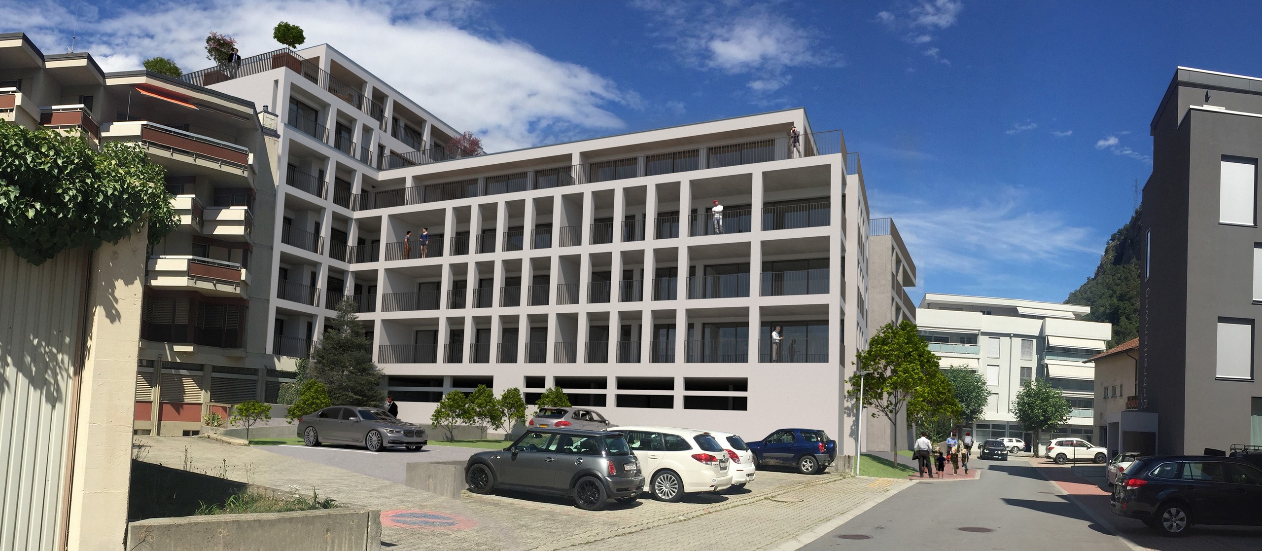 Moderne Wohnanlage mit Innenhof und Stellplätzen