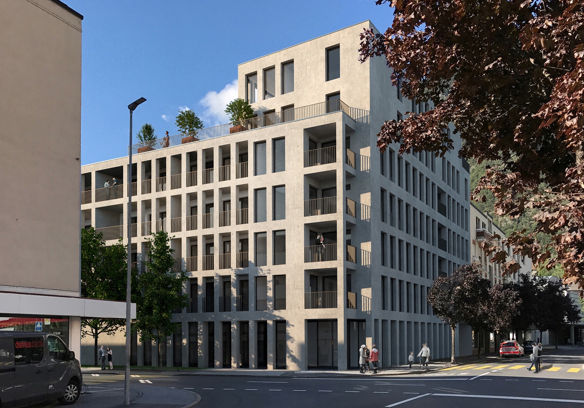 Modernes Mehrfamilienhaus an der Straßenecke
