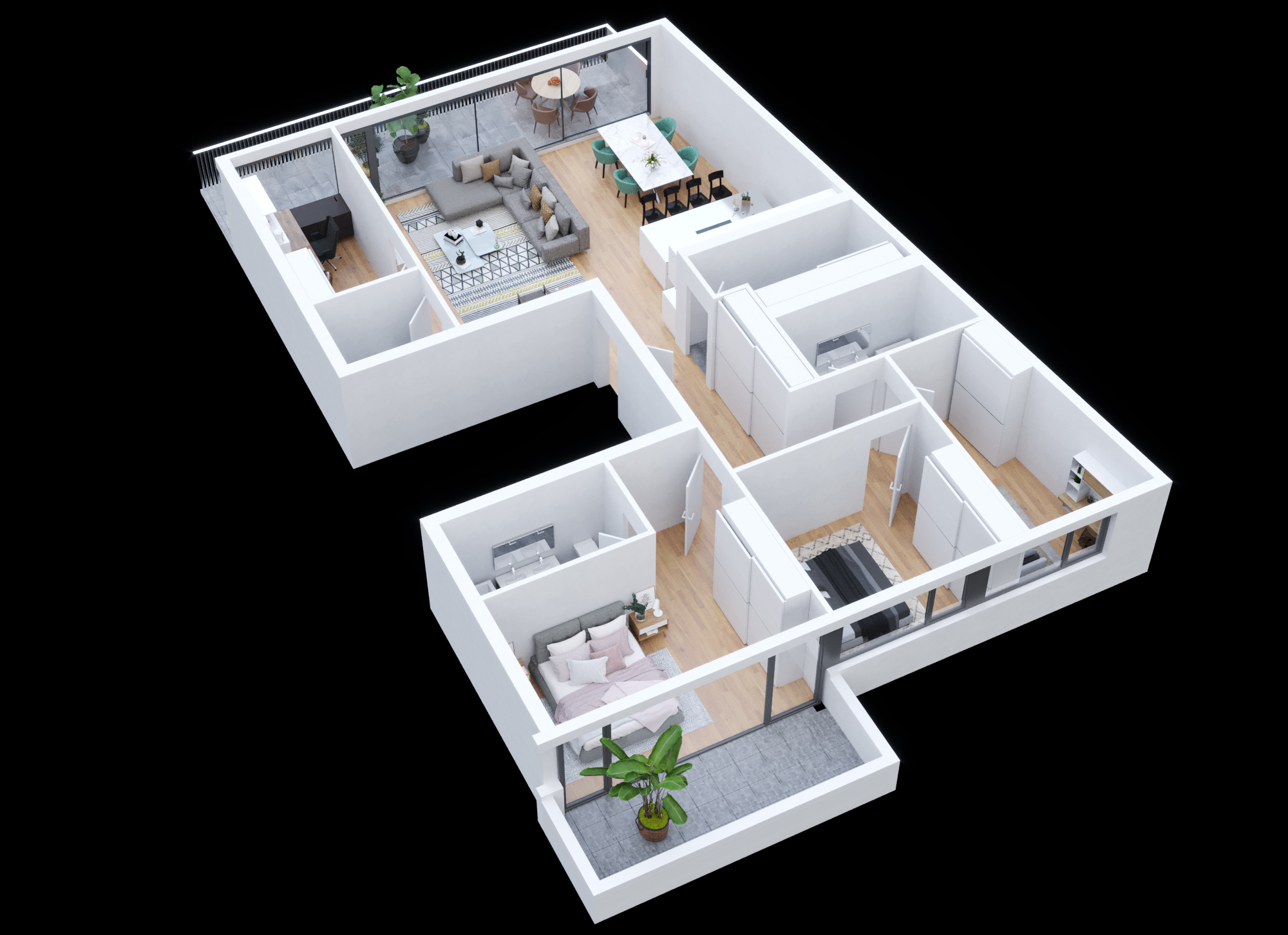3D-Grundriss einer modernen Wohnung