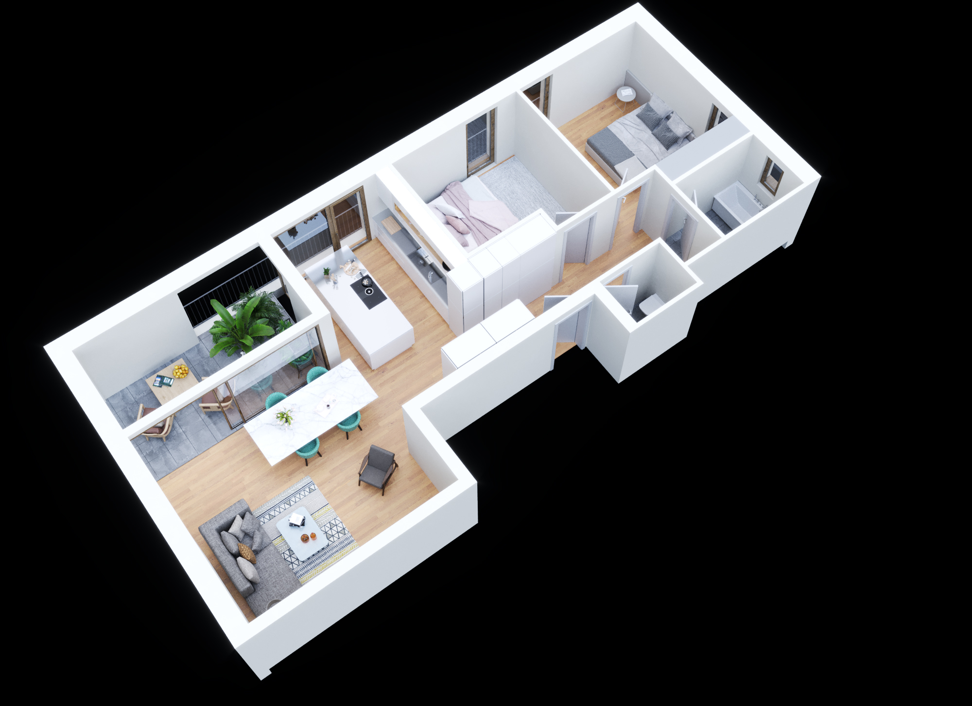 3D-Grundriss einer modernen Wohnung