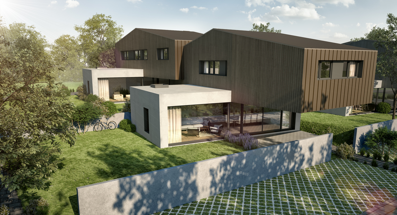 Moderne Wohnanlage mit begrüntem Außenbereich