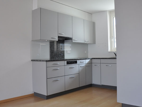 Moderne Einbauküche mit grauen Fronten