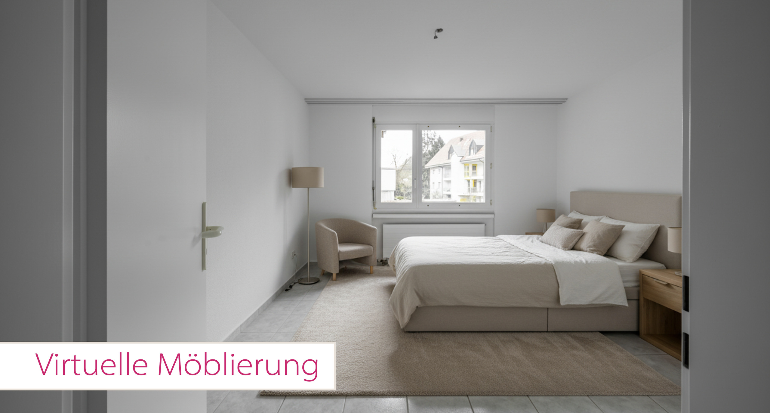 Helles Schlafzimmer mit virtueller Möblierung