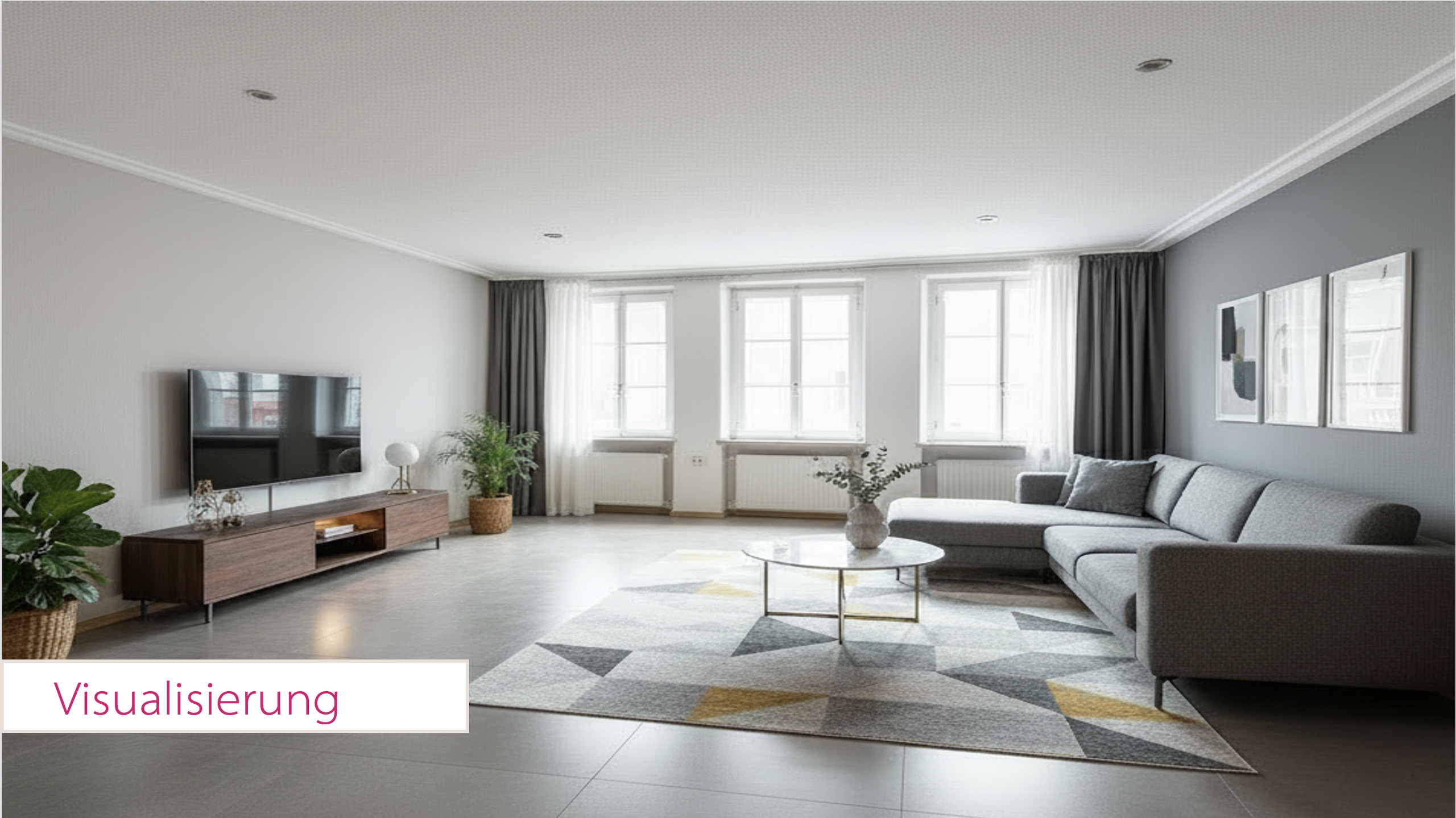 Modernes, helles Wohnzimmer mit Staging