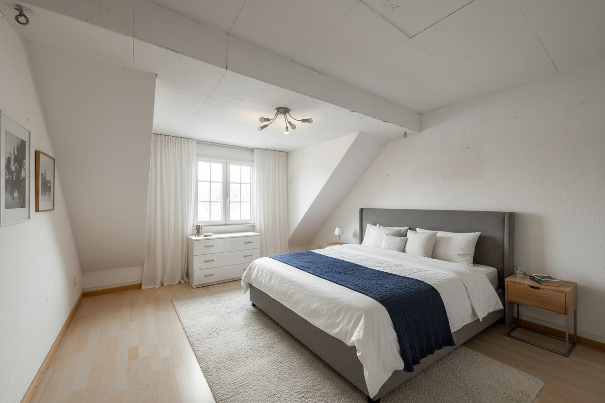 Helles Schlafzimmer unter der Dachschräge