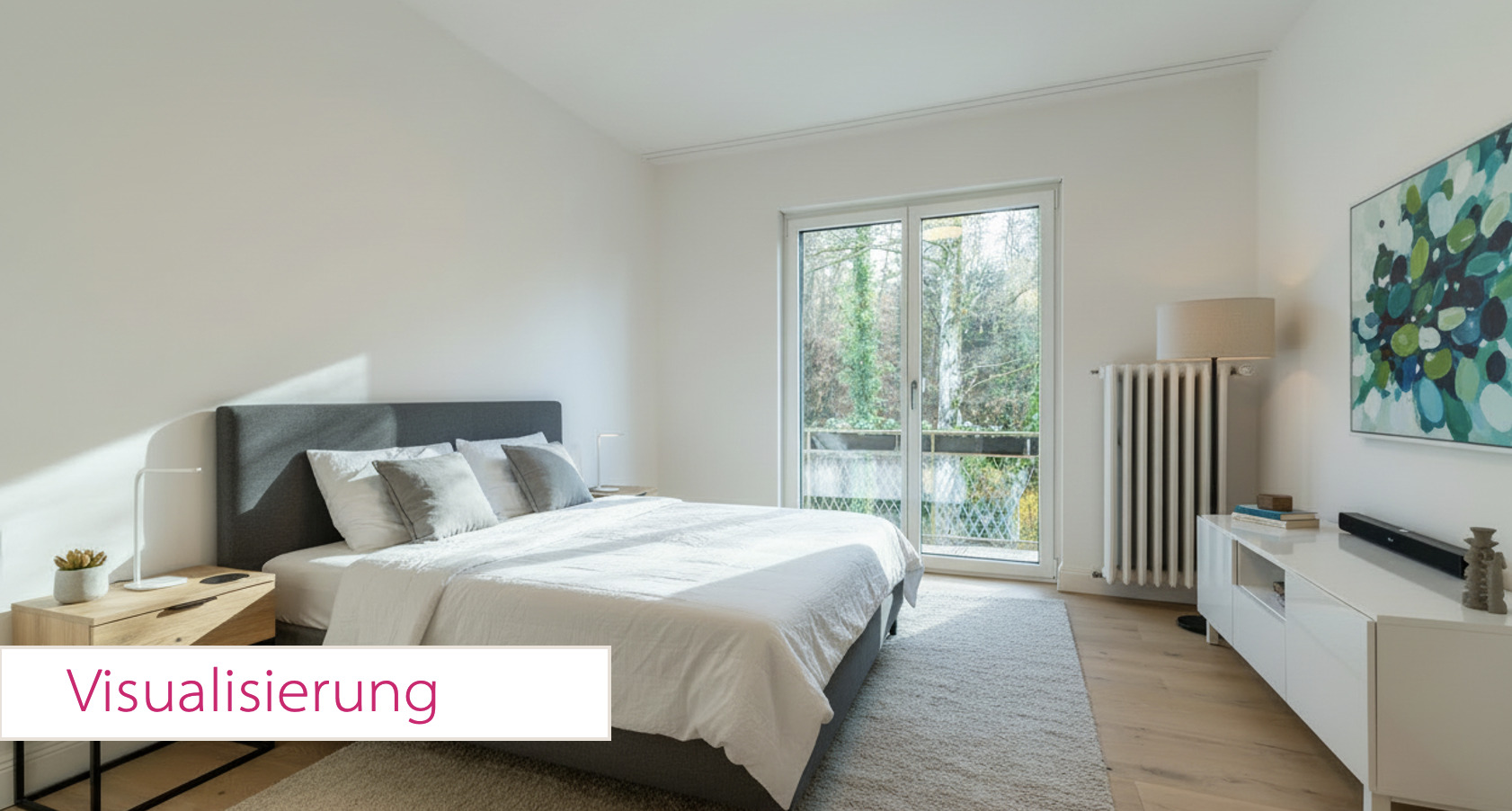 Helles Schlafzimmer mit Balkonblick